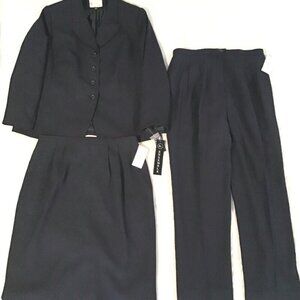 Kasper for Dillards Womens Suit 16W 3 Pc. Jacket Skirt Pants Navy Blue Business